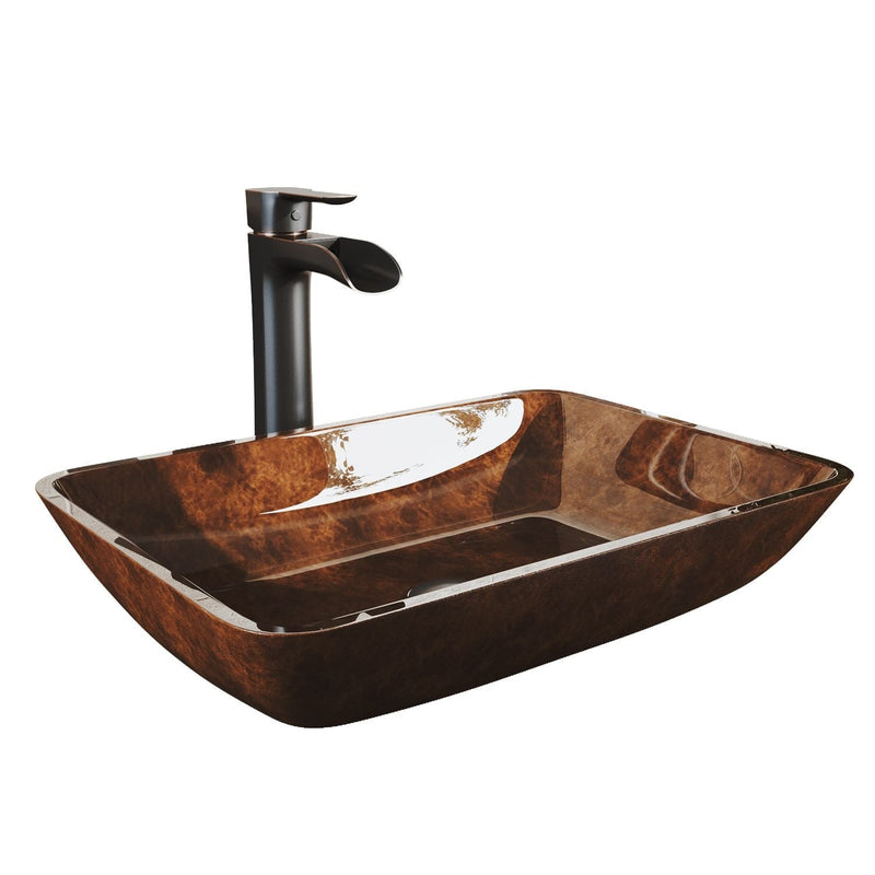 VIGO Russet Glass 18-in Red/Brown Bathroom Sink/Basin Set with Niko Faucet and Rectangular Vessel F7