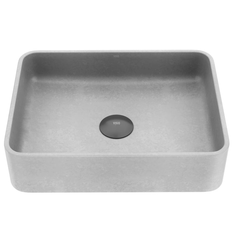 VIGO Segovia Gothic ConcretoStone 16x12-in Deep Grey Bathroom Sink/Basin with Rectangular Vessel P4