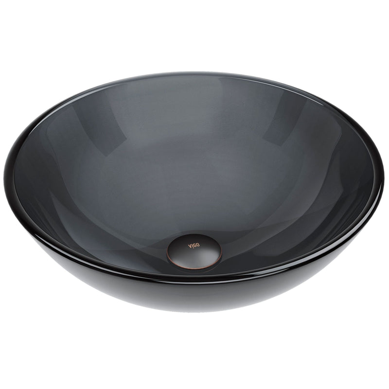 VIGO Sheer Glass Round Vessel Bathroom Sink/Basin with Deep Bowl, Black Y0