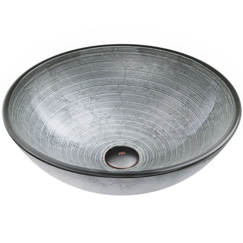VIGO Simply Glass Round Vessel Bathroom Sink/Basin with Deep Bowl, Gray N7