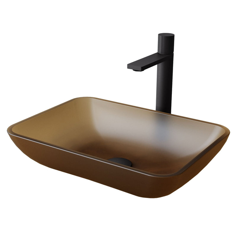 VIGO Sottile MatteShell Amber Bathroom Sink/Basin Set with Gotham Faucet and Glass Vessel D5