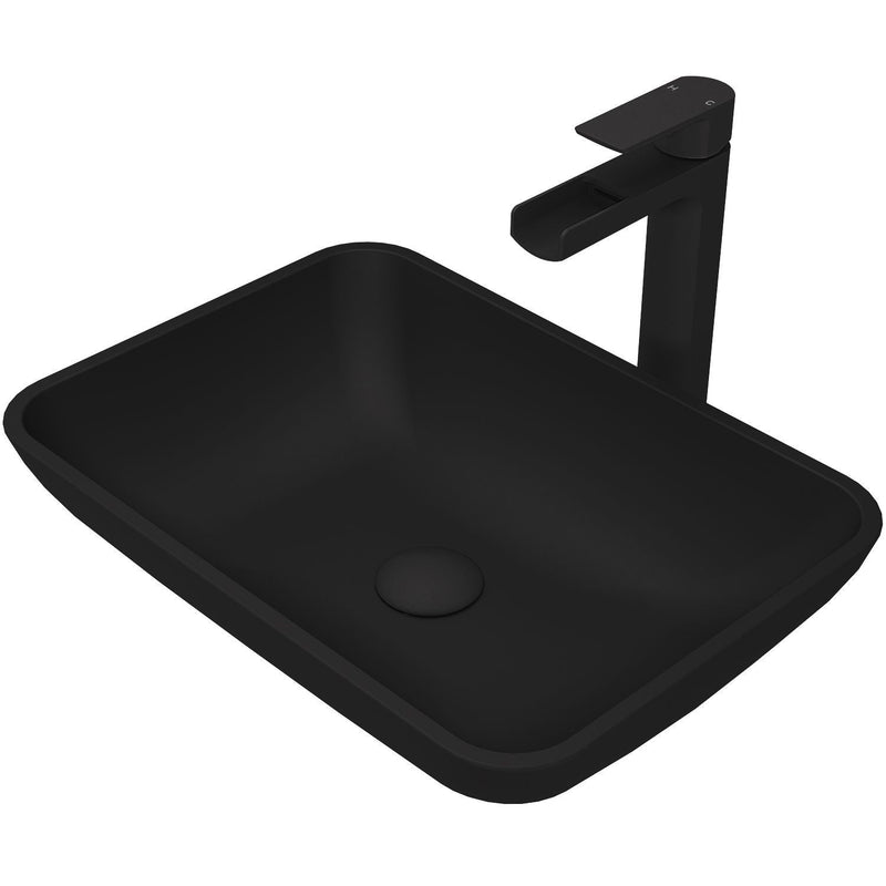 VIGO Sottile MatteShell Blue Bathroom Sink/Basin Set with Amada Faucet and Glass Rectangular Vessel F7