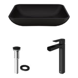 VIGO Sottile MatteShell Blue Bathroom Sink/Basin Set with Amada Faucet and Glass Rectangular Vessel