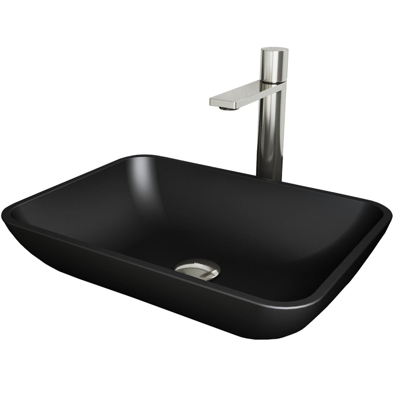 VIGO Sottile MatteShell Matte Black Bathroom Sink/Basin Set with Gotham Faucet and Glass Rectangular Vessel I1