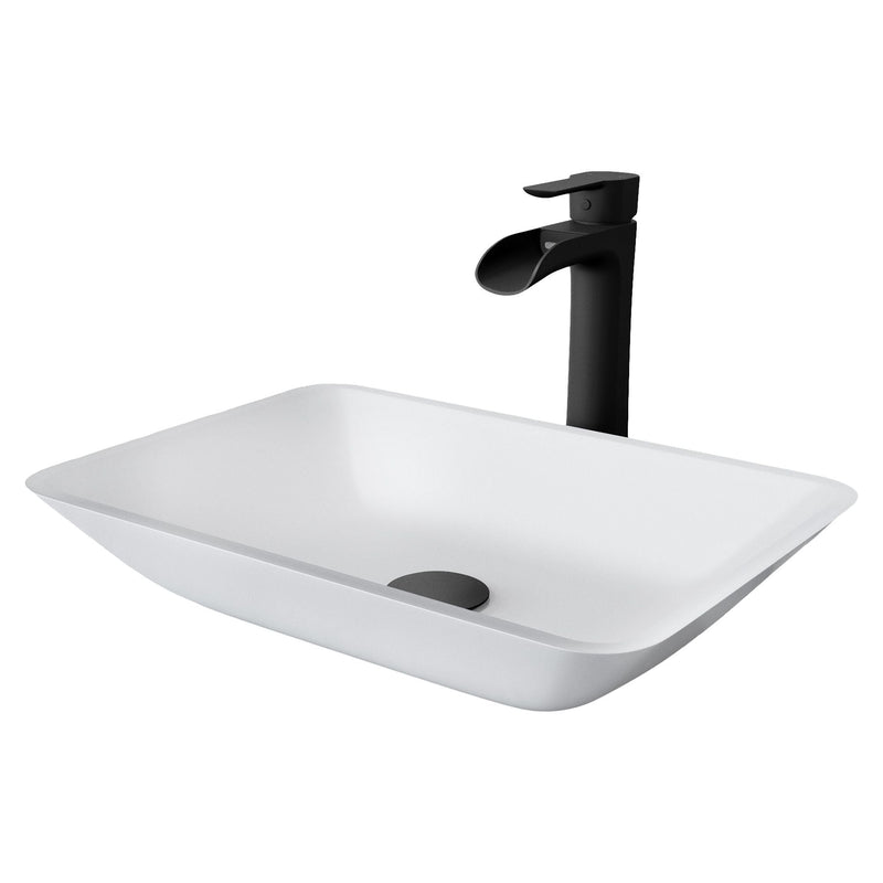 VIGO Sottile MatteShell White Bathroom Sink/Basin Set with Niko Faucet and Glass Rectangular Vessel L6