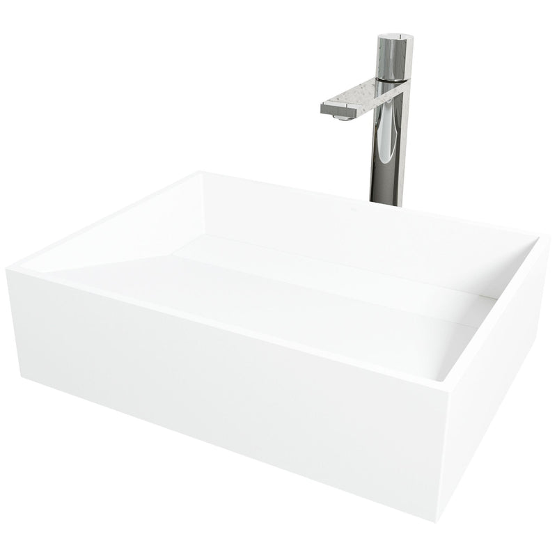 VIGO Starr Glass MatteStone White Bathroom Sink/Basin Set with Gotham Faucet and Rectangular Composite Vessel X8