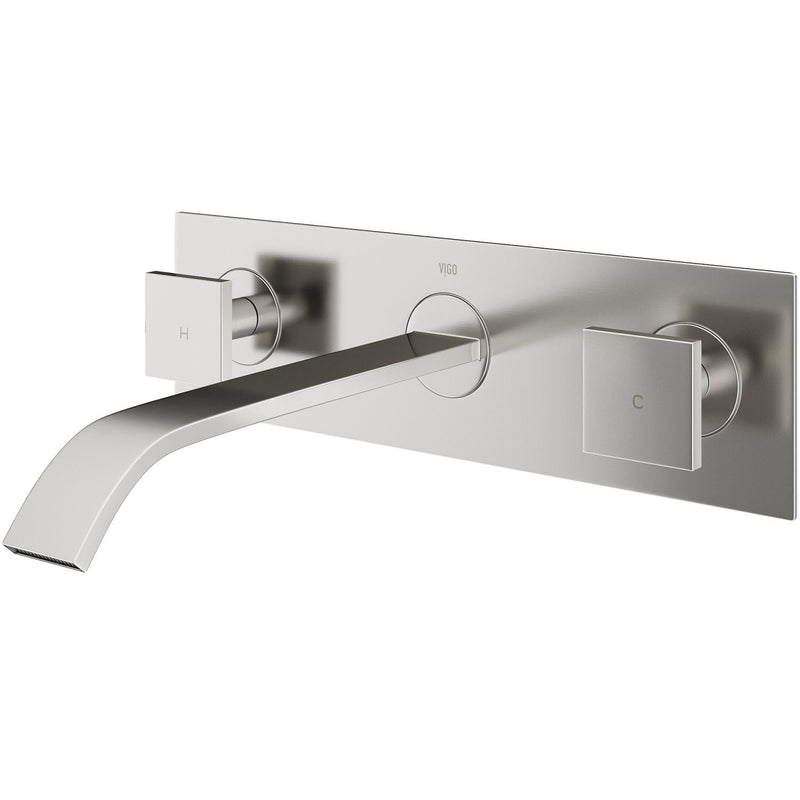 VIGO Titus Wall Mount Dual Handle Bathroom Sink Faucet, Eco-Friendly 1.2 GPM Flow Rate, Brushed Nickel M6