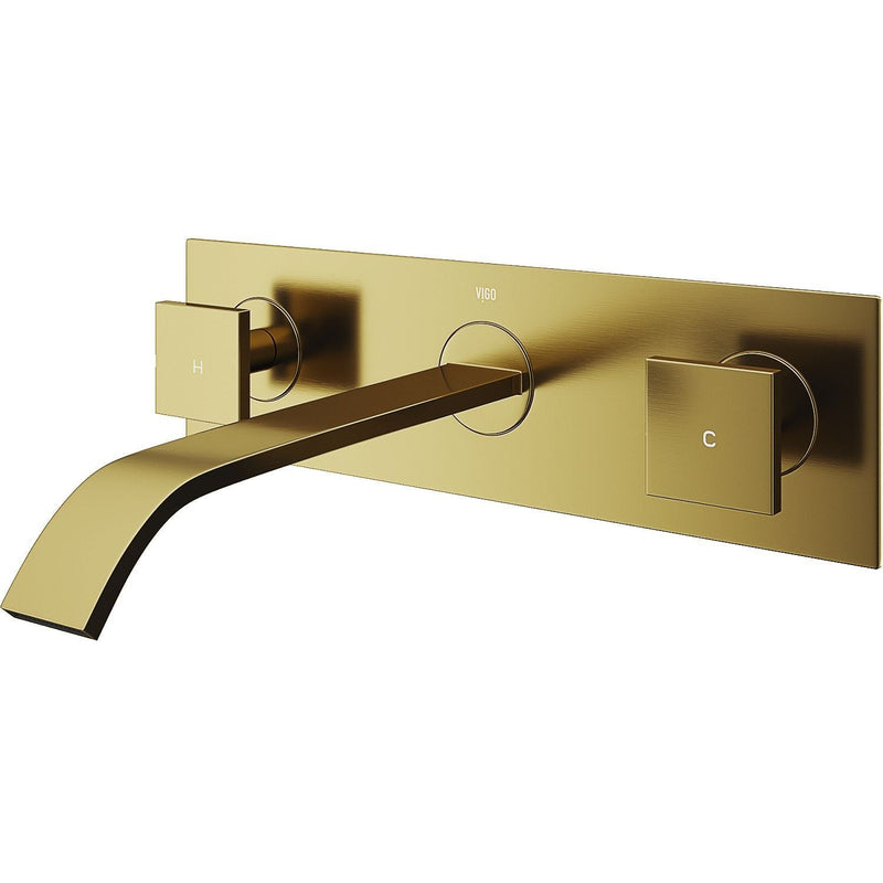 VIGO Titus Wall Mount Dual Handle Bathroom Sink Faucet, Eco-Friendly 1.2 GPM Flow Rate, Matte Brushed Gold I4