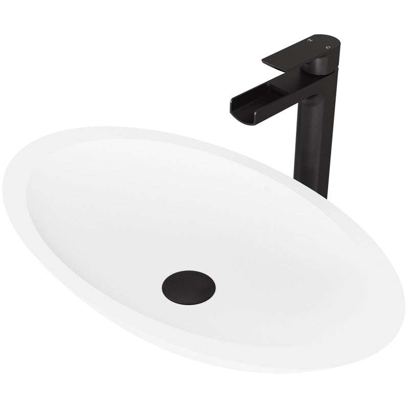 VIGO Wisteria MatteStone White Bathroom Sink/Basin Set with Amada Faucet and Oval Composite Vessel X3