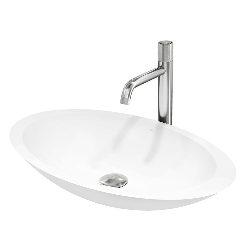 VIGO Wisteria MatteStone White Bathroom Sink/Basin Set with Apollo Faucet and Oval Composite Vessel Z5