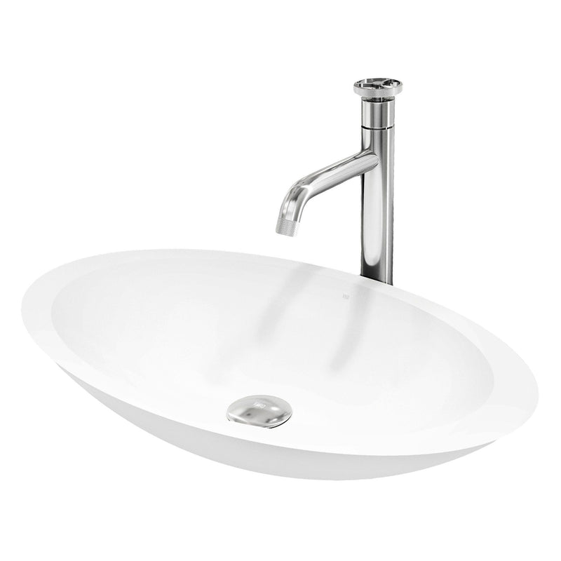 VIGO Wisteria MatteStone White Bathroom Sink/Basin Set with Cass Faucet and Oval Composite Vessel Q4