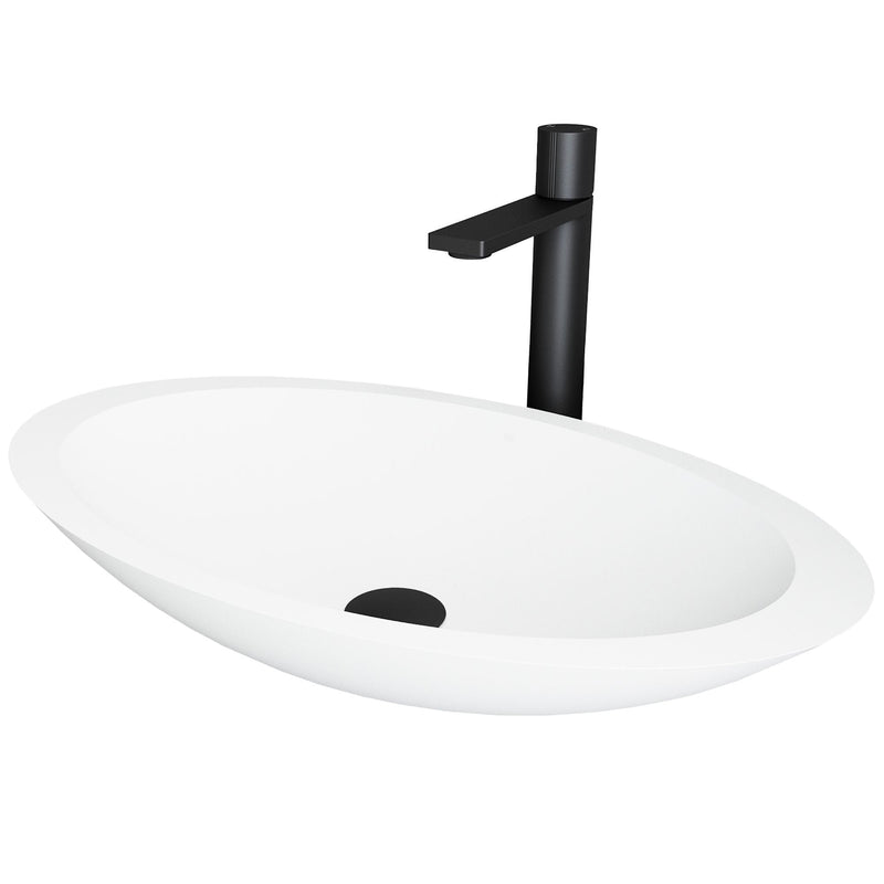 VIGO Wisteria MatteStone White Bathroom Sink/Basin Set with Gotham Faucet and Oval Composite Vessel M7