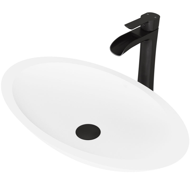 VIGO Wisteria MatteStone White Bathroom Sink/Basin Set with Niko Faucet and Oval Composite Vessel A7