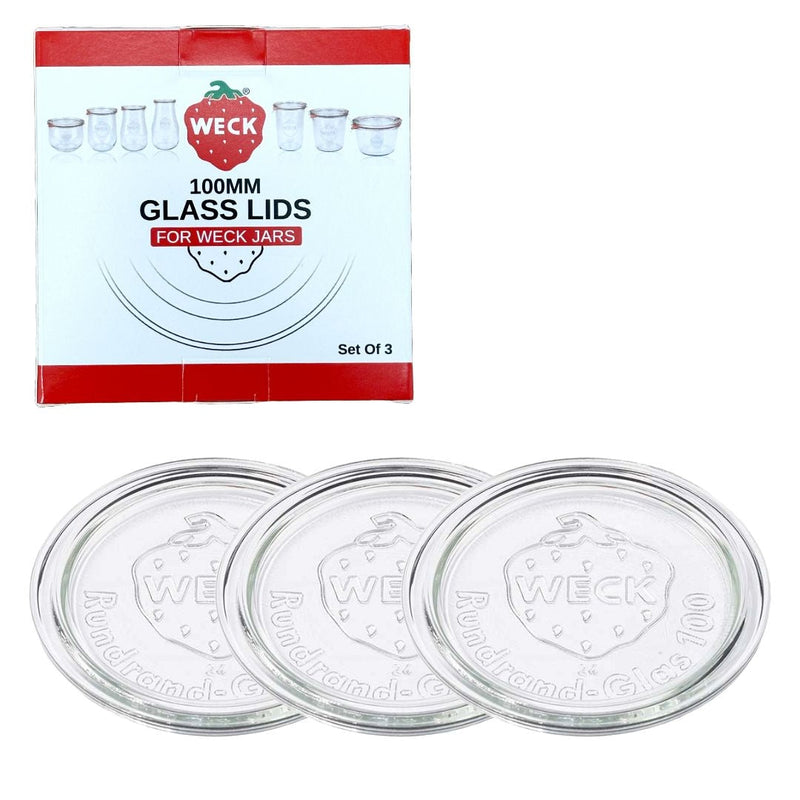 Weck 100mm Glass Lids for Weck Jars, Dishwasher/Microwave-Safe, 3-pk W7