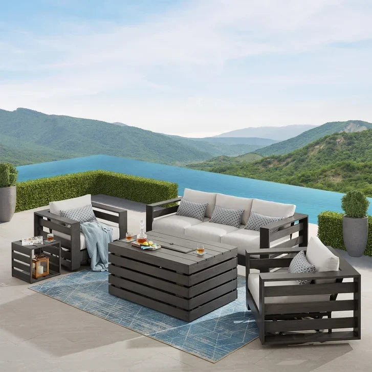 Whitney 5-piece Patio Conversation Set with Fire Table D0