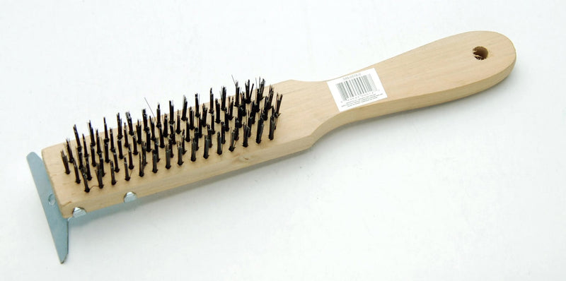 Wooden 5-Row Carbon Steel Wire Brush with Metal Scraper, Cleans/Removes Paint, Rust & Dirt X1