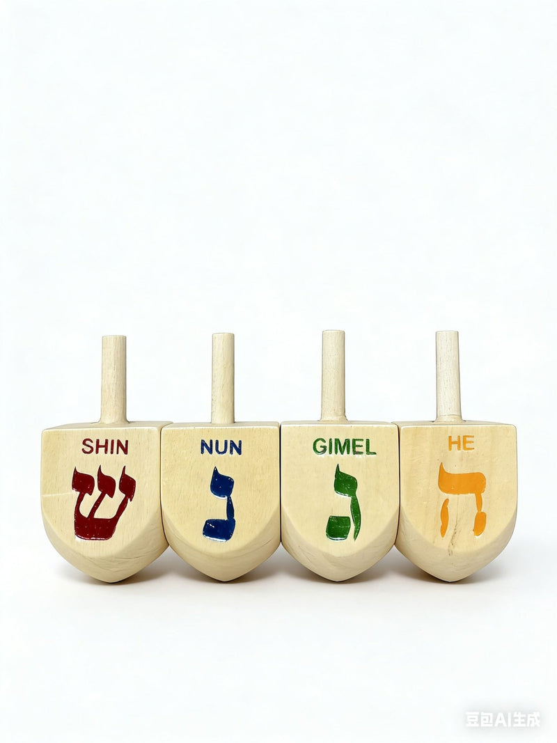 Wooden Dreidel Set, Natural, 4-pk, for Hanukkah J3