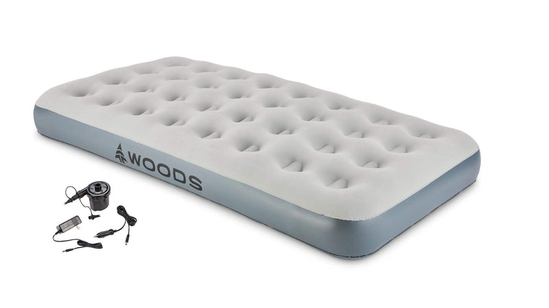 Woods Twin Single-High Inflatable Air Mattress/Airbed, 2-in-1 Pump For AC/Car Outlet, Beige C8