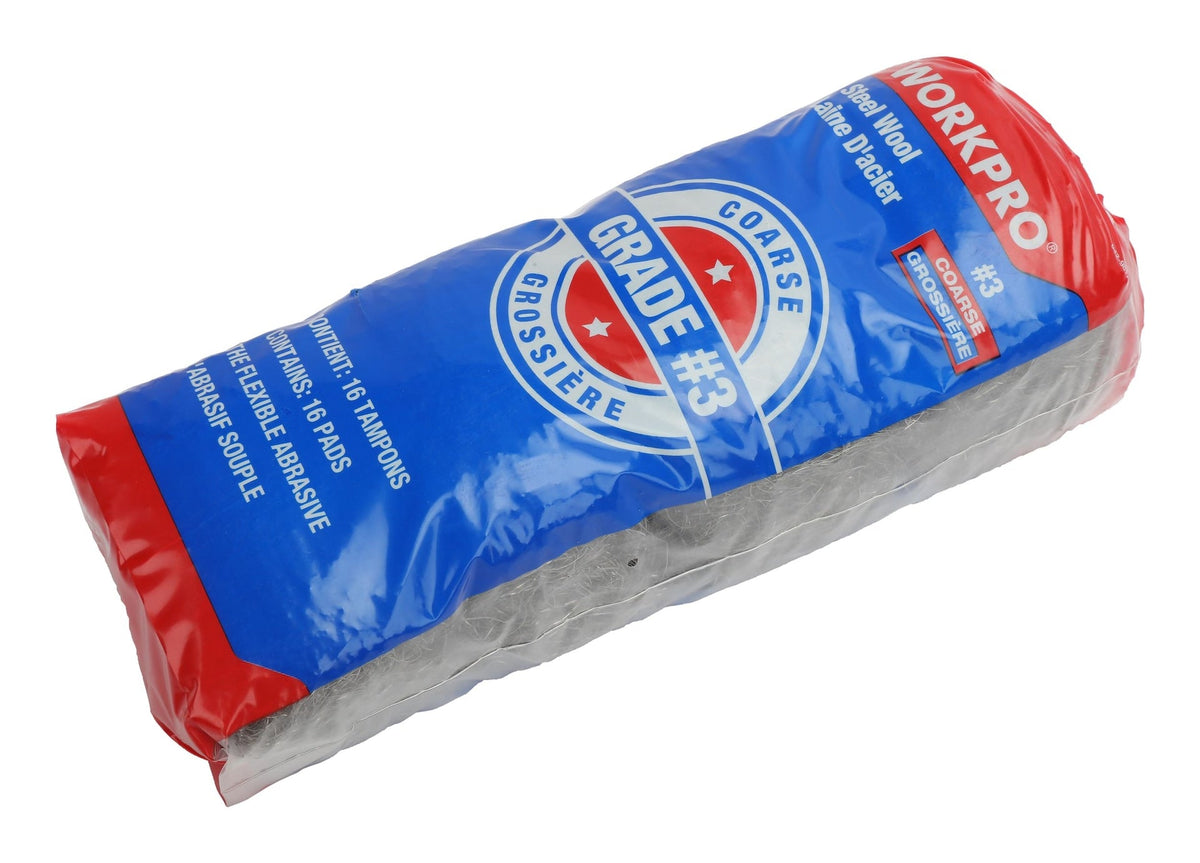 Workpro Steel Wool Pads, Surface Cleaning, Paint Removal & Restoration, Coarse Grade 3, 16-pk