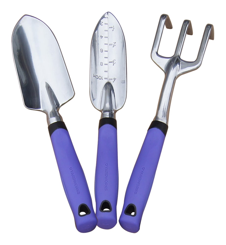 Yardworks Aluminium Garden Tool Set with Rubber Handles, Assorted Colours, 3-pc