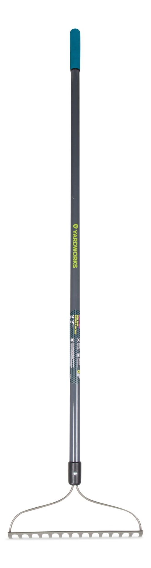 Yardworks Metal 14-Tine L-Shaped Bow Rake, 60-in, Fibreglass Shaft M6
