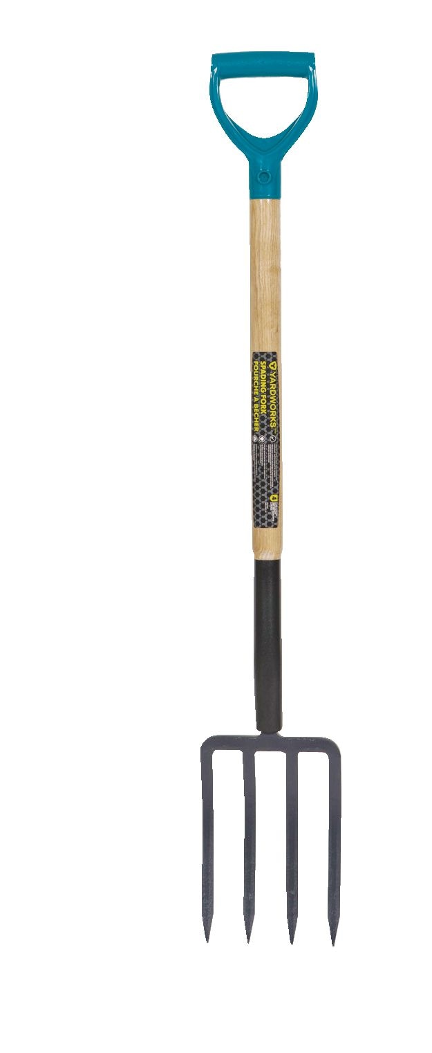 Yardworks Tempered-Steel 4-Tine D-Grip Garden Fork, 30.5-in Wooden Shaft T0